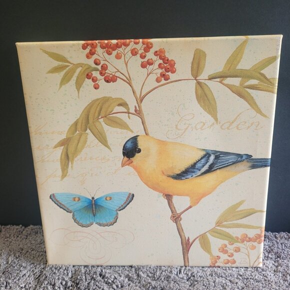 Birds& Butterfly Canvas Wall Art - Four 12" x 12" Canvas Wall Tiles - Picture 2 of 8